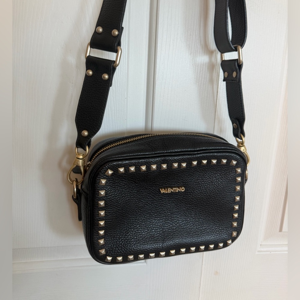 Valentino Black matt gold Studded Crossbody Bag